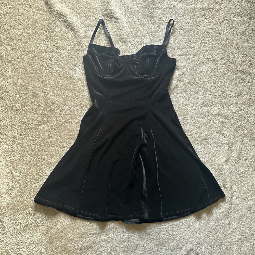 American apparel black velvet bustier skater dress